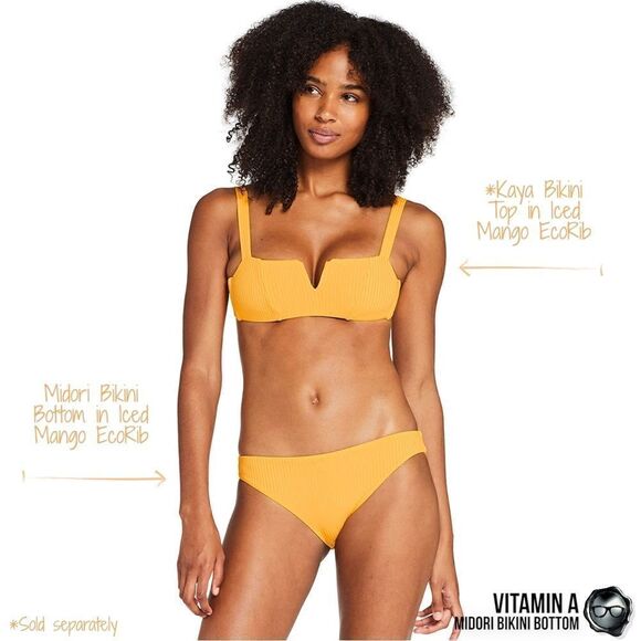 VITAMIN A SWIM MIDORI BIKINI BOTTOM ICED MANGO ECORIB CLASSIC COVERAGE HIGH LEG - Picture 1 of 15